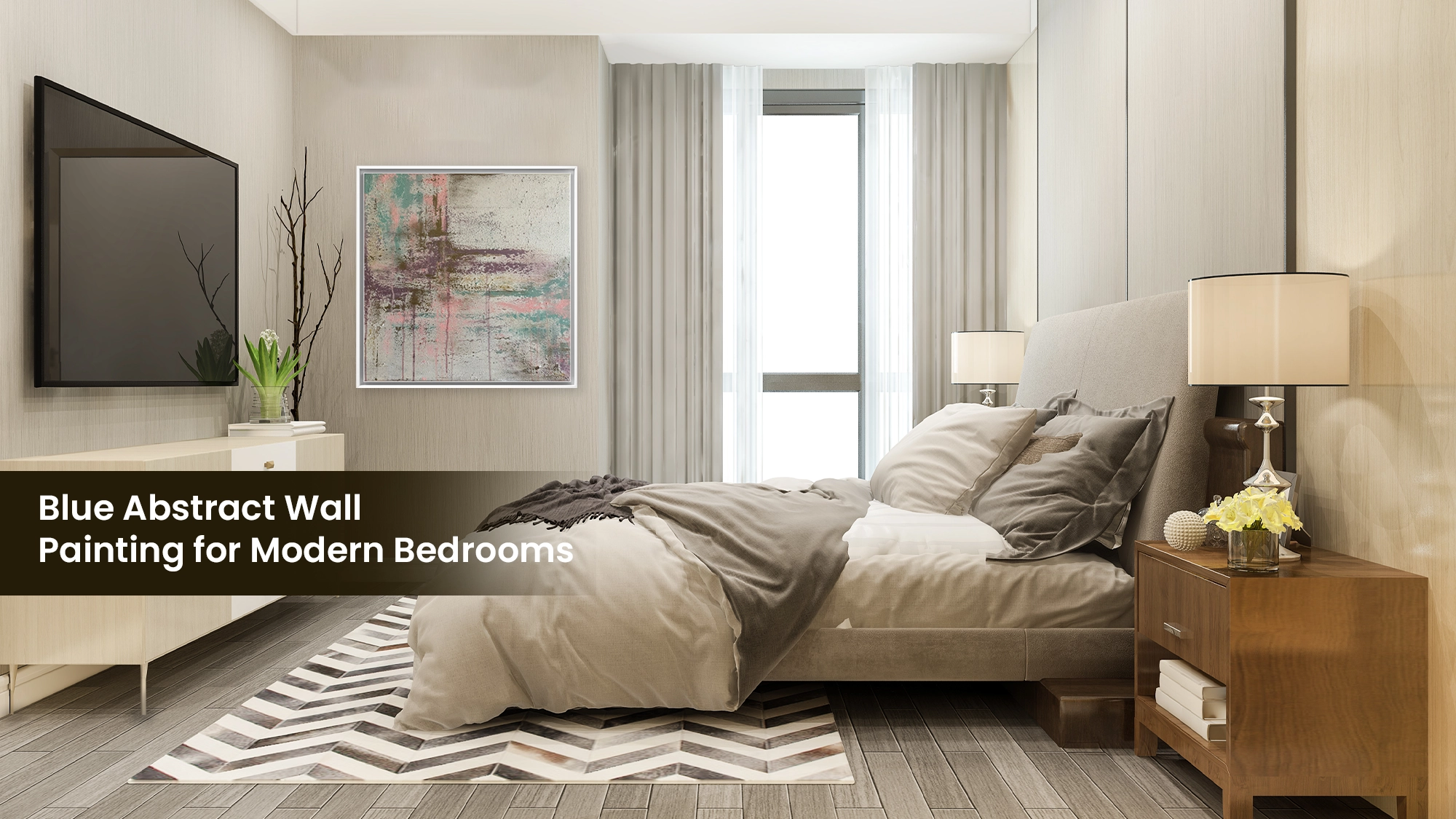 Blue Abstract Wall Painting for Modern Bedrooms Blue Abstract Wall Painting